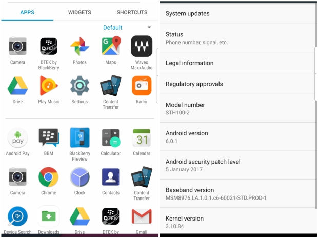 BlackBerry DTEK50: Google Android 6.0.1 BlackBerry DTEK50, Google Android 6.0.1, Marshmallow