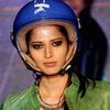 A model wearing a Fastrack helmet walks the ramp in Bangalore, at the launch of the product by Titan