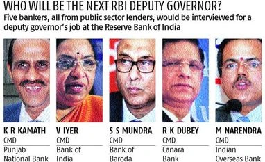 Five public sector bankers in fray for RBI dy guv's job