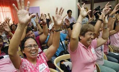 Yoga, with a few jokes thrown in