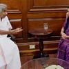 External Affairs Minister Sushma Swaraj with Chief Minister of Kerala, Oommen Chandy during a meeting in New Delhi