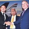 Jet Airways CEO-designate Cramer Ball, Chairman Naresh Goyal and Etihad Airways CEO James Hogan