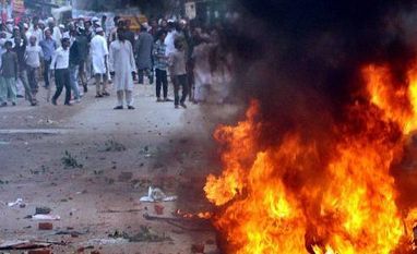 Caste politics in Saharanpur: As violence escalates, Yogi suspends DM, SSP A bike burning during violent clashes between two communities over a land dispute in Saharanpur