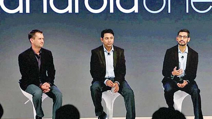 From right: Google’s Rajan Anandan, Sundar Pichai, Caesar Sen Gupta From right: Google’s Rajan Anandan, Sundar Pichai, Caesar Sen Gupta