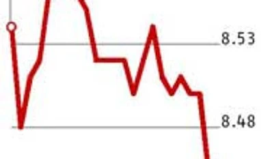 10-year bond yield falls 5 bps to 8.45%