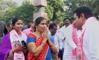 Telangana: TRS wrests Narayankhed Assembly seat from Congress TRS MLAs greet each other on the first day of Telangana assembly session in Hyderabad