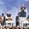 (From left) Gujarat Chief Minister Anandiben Patel, Prime Minister Narendra Modi and Finance Minister Arun Jaitley with World Bank President Jim Yong Kim in Gandhinagar on Monday	photo: PTI