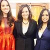 Kamala Harris (pictured centre) flanked by niece Meena Harris (left)—her deputy campaign manager—and Maya her younger sister