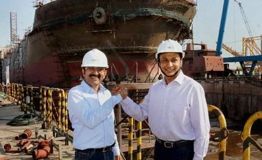 Reliance Defence delivers 1st ship after Pipavav takeover Industrialist Anil Ambani with Nikhil Gandhi, chairman of Pipavav Defence, which was recently acquired by Reliance Infra, at the Pipavav Defence facilities in Gujarat