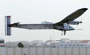 Solar-powered aircraft lands in Ahmedabad Solar Impulse aircraft