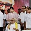 DMK Chief M Karunanidhi along with his party leaders addressing a protest rally against land acquisition bill in Chennai