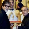 President Pranab Mukherjee presents Padma Vibhushan to Amitabh Harivansh Bachchan during Padma Awards 2015 function at Rashtrapati Bhavan in New Delhi
