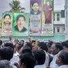 AIADMK supporters outside party headquarters in Chennai