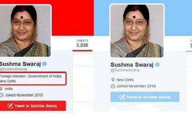 Sushma Swaraj does a filp-flop with her twitter bio Sushma Swaraj Twitter