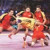 Action from a match between Bengaluru Bulls and Telugu Titans in the Pro Kabaddi League