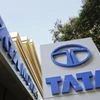 Tata Motors logos are pictured outside their flagship showroom in Mumbai