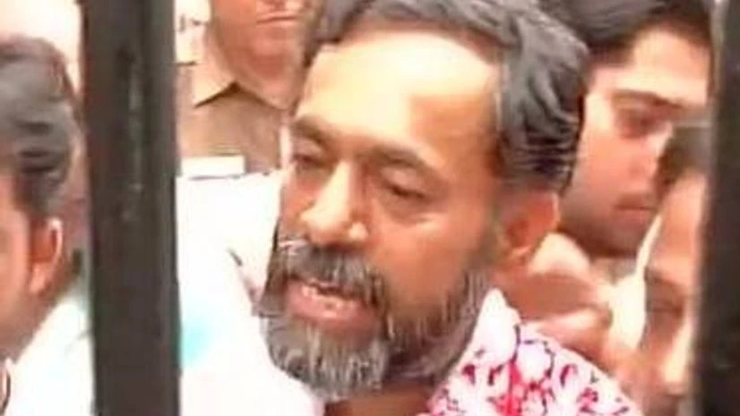 Yogendra Yadav (Photo: ANI) File photo Yogendra Yadav moved away by Police, while he was addressing the media (Photo: ANI)