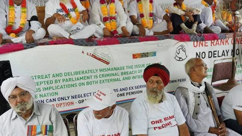 Ex-servicemen protesting for One Rank One Pension at Jantar Mantar in New Delhi Ex-servicemen protesting for One Rank One Pension at Jantar Mantar in New Delhi