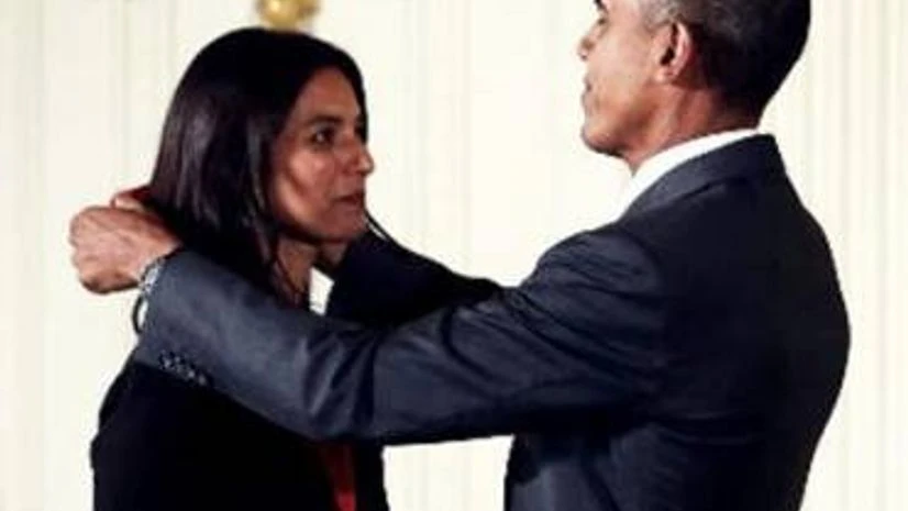US President Barack Obama presents the National Humanities Medal to Jhumpa Lahiri. (Photo: Twitter - @airnewsalerts) US President Barack Obama presents the National Humanities Medal to Jhumpa Lahiri.