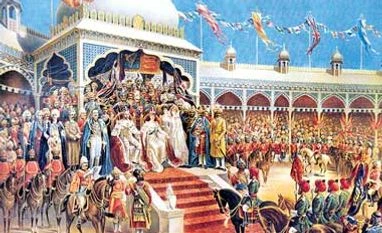 A painting depicting the coronation ceremony displayed at 1911 A painting depicting the coronation ceremony displayed at 1911
