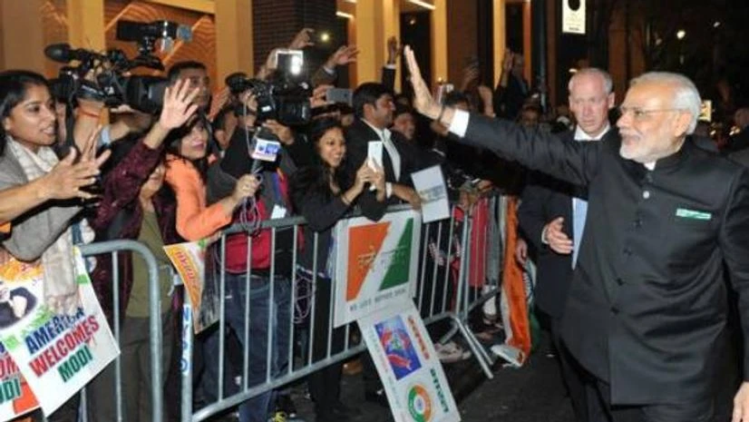 Prime Minister Narendra Modi being welcomed upon his arrival in New York. Photo: PIB India Narendra Modi