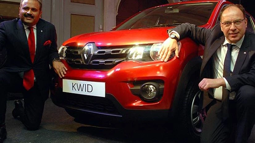 Renault Kwid (L) Sumit Sawhney, country CEO and MD, Renault India, with Rafael Treguer, Vice-President, Sales & Marketing, Renault India, at the launch of Renault KWID in New Delhi on Thursday. Photo: Dalip Kumar