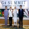 Prime Minister Narendra Modi, German Chancellor Angela Merkel, Brazilian President Dilma Rousseff and Japanese Prime Minister Shinzo Abe at G4 Summit in New York on Saturday.