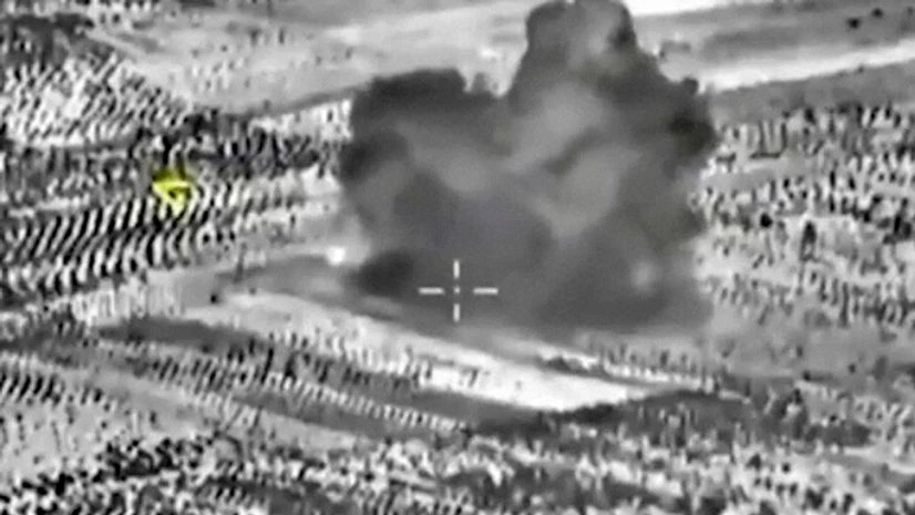 This image made from footage taken from Russian Defense Ministry official website on Friday, Oct. 2, 2015, shows another attack made from a fighter jet in Syria. This image made from footage taken from Russian Defense Ministry official website on Friday, Oct. 2, 2015, shows another attack made from a fighter jet in Syria.