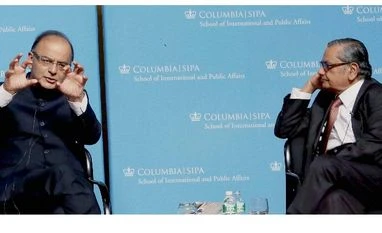 Dadri-like cases hurt India's image: Jaitley Finance Minister Arun Jaitley (left) and Economist Jagdish Bhagwati during Q&A session during the inauguration of Deepak and Neera Raj Center at Columbia University's School of International and Public Affairs in New York