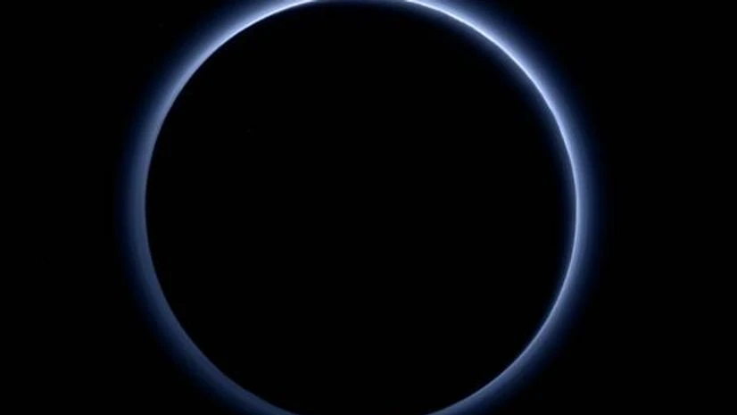 Pluto's Blue Sky: Pluto's haze layer shows its blue color in this picture taken by the New Horizons Ralph/Multispectral Visible Imaging Camera (MVIC). Photo: NASA Pluto’s Blue Sky: Pluto’s haze layer shows its blue color in this picture taken by the New Horizons Ralph/Multispectral Visible Imaging Camera (MVIC)