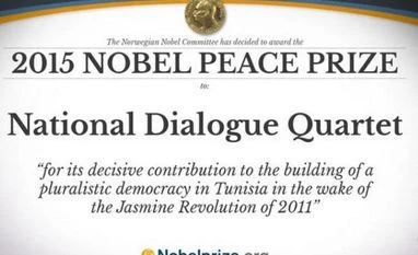 Nobel Peace Prize 2015 goes to Tunisian National Dialogue Quartet 2015 Nobel Peace Prize awarded to the Tunisian National Dialogue Quartet