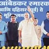 (From left) Maharashtra Governor C Vidyasagar Rao, Road Transport Minister Nitin Gadkari, PM Narendra Modi and Maharashtra CM Devendra Fadnavis during laying of foundation stone for the New Metro Corridors in Mumbai on Sunday