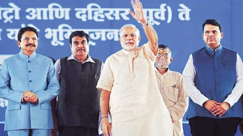 (From left) Maharashtra Governor C Vidyasagar Rao, Road Transport Minister Nitin Gadkari, PM Narendra Modi and Maharashtra CM Devendra Fadnavis during laying of foundation stone for the New Metro Corridors in Mumbai on Sunday (From left) Maharashtra Governor C Vidyasagar Rao, Road Transport Minister Nitin Gadkari, PM Narendra Modi and Maharashtra CM Devendra Fadnavis during laying of foundation stone for the New Metro Corridors in Mumbai on Sunday