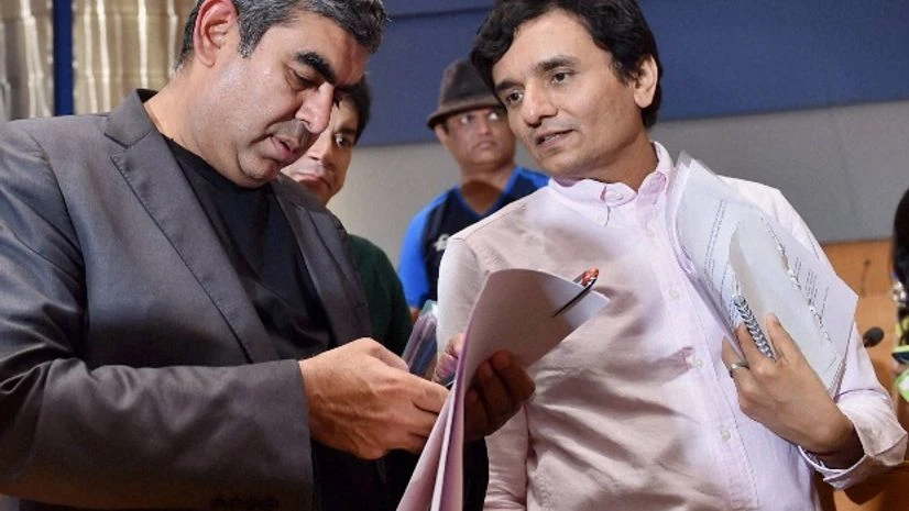 CEO of Infosys Technologies Vishal Sikka and newly appointed CFO M D Ranganath during a press conference to announce the company's second quarter results in Bengaluru CEO of Infosys Technologies Vishal Sikka and newly appointed CFO M D Ranganath during a press conference to announce the company's second quarter results in Bengaluru