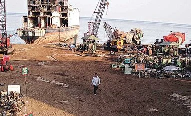 Alang ship breakers slip with the rupee Alang ship breakers slip with the rupee