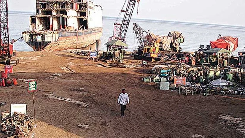 Alang ship breakers slip with the rupee Alang ship breakers slip with the rupee