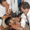 Congress Vice President Rahul Gandhi meeting Jitendra whose house was set on fire allegedly by men belonging to the upper-caste community, at Sunpedh village in Ballabhgarh in Faridabad