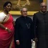 President Pranab Mukherjee with South African President Jacob Zuma and his wife during a dinner hosted at Rashtrapati Bhavan in New Delhi on Thursday