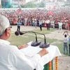Bihar Chief Minister Nitish Kumar addressing a rally in Mathurapur