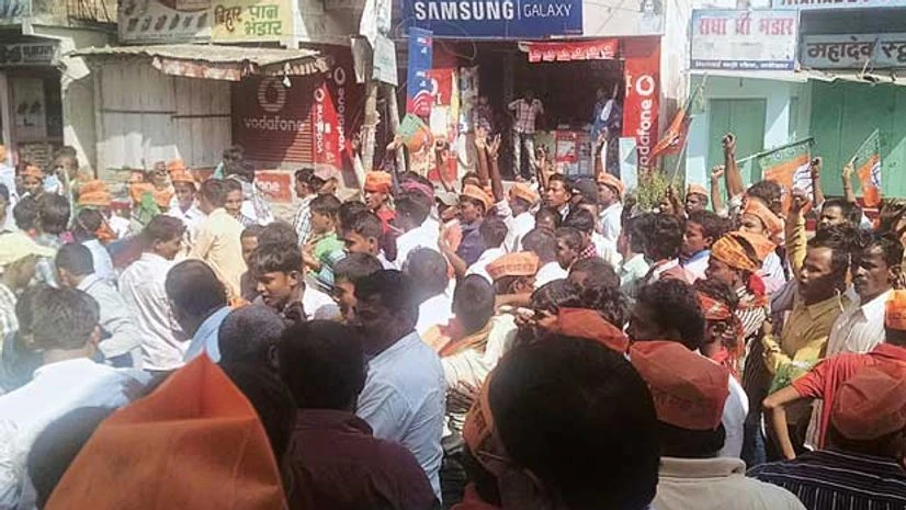 Supporters outside BJP office ahead of the rally in Katihar Supporters outside BJP office ahead of the rally in Katihar