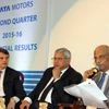 (From left to right) Ralf Speth, Global CEO, Jaguar Land Rover, Ravindra Pisharody, ED, Commercial Vehicles Business Unit, Tata Motors and C Ramakrishnan, CFO, Tata Motors at the announcement of the company's second quarter results in Mumbai (Pic: Ka