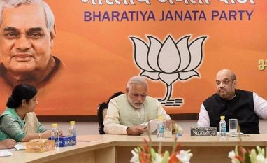 After Bihar defeat, investors tell Modi to speed up reform Prime Minister Narendra Modi, BJP President Amit Shah, Sushma Swaraj and Nitin Gadkari during party's parliamentary board meeting in New Delhi