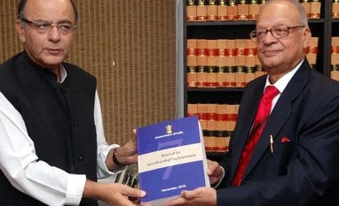 Pay hikes to constraint govt's fiscal position: S&P Justice A K Mathur (right) submitting Seventh Pay Commission report to Finance Minister Arun Jaitley in New Delhi (Photo: Dalip Kumar)