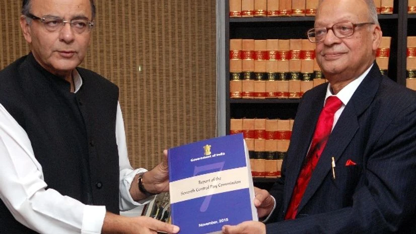 Justice A K Mathur (right) submitting Seventh Pay Commission report to Finance Minister Arun Jaitley in New Delhi (Photo: Dalip Kumar) Justice A K Mathur (right) submitting Seventh Pay Commission report to Finance Minister Arun Jaitley in New Delhi (Photo: Dalip Kumar)