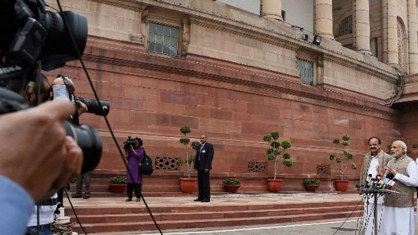 Prime Minister Narendra Modi addressing media on the opening day of the winter session of Parliament, in New Delhi Prime Minister Narendra Modi addressing media on the opening day of the winter session of Parliament, in New Delhi