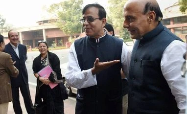 Intolerance issue a contrived anti-govt show, says Rajnath Union Home Minister Rajnath Singh and CPI(M) leader Mohd Salim during the winter session of Parliament in New Delhi on Tuesday. Congress leader Ghulam Nabi Azad and BJP MP Meenakshi Lekhi are also seen
