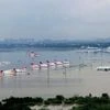 An aerial view of submerged Chennai airport during heavy rains in Chennai
