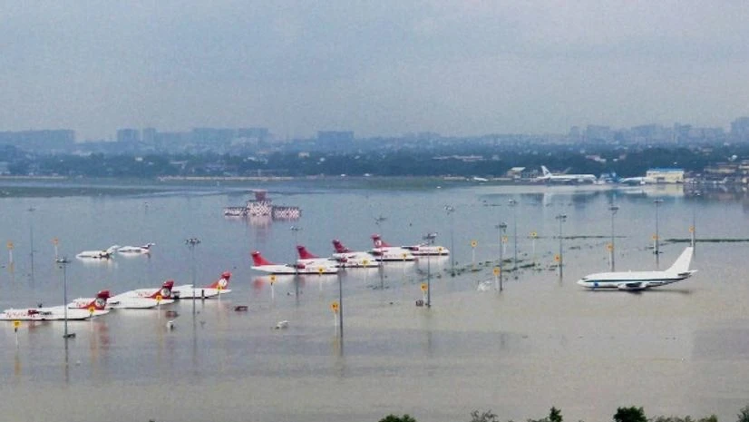 n aerial view of submerged Chennai airport during heavy rains in Chennai n aerial view of submerged Chennai airport during heavy rains in Chennai