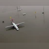 An aerial view of submerged Chennai airport during heavy rains in Chennai