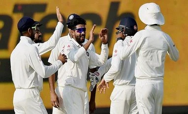India again put South Africa in a spin bind: Kotla Test India's Jadeja with teammates celebrates the wicket of South African batsman Hashim Amla during 2nd day of the fourth Test match at Ferozshah Kotla Stadium in New Delhi. (Photo: PTI)